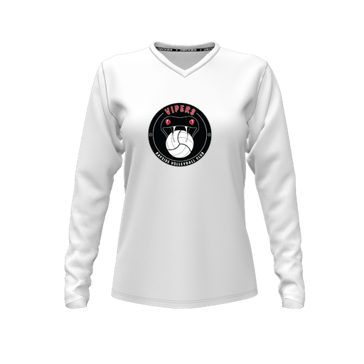 [CUS-DFW-TEES-CMF-VNK-LSL-WHT-FYXS-LOGO1] Decker Comfort T-Shirt (Female Youth XS, White, V Neck, Logo 1, Long Sleeve)