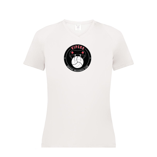 [2792.005.XS-LOGO1] Ladies Smooth Sport V-Neck T-Shirt (Female Adult XS, White, Logo 1)