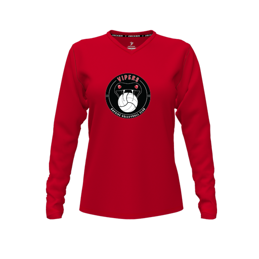 [FTLVCFRD-FYXS-LOGO1] Decker Comfort T-Shirt (Female Youth XS, Red, V Neck, Logo 1, Long Sleeve)