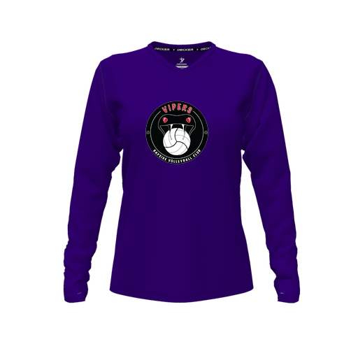[FTLVCFPP-FYXS-LOGO1] Decker Comfort T-Shirt (Female Youth XS, Purple, V Neck, Logo 1, Long Sleeve)