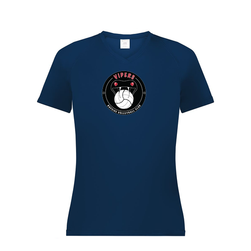 [2792.065.XS-LOGO1] Ladies Smooth Sport V-Neck T-Shirt (Female Adult XS, Navy, Logo 1)